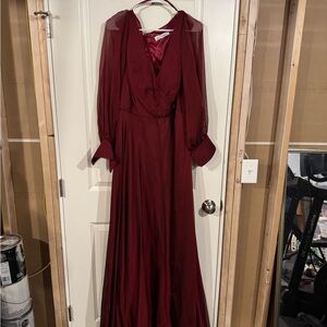 Mac Duggal Deep Red Maxi Dress with Small Train